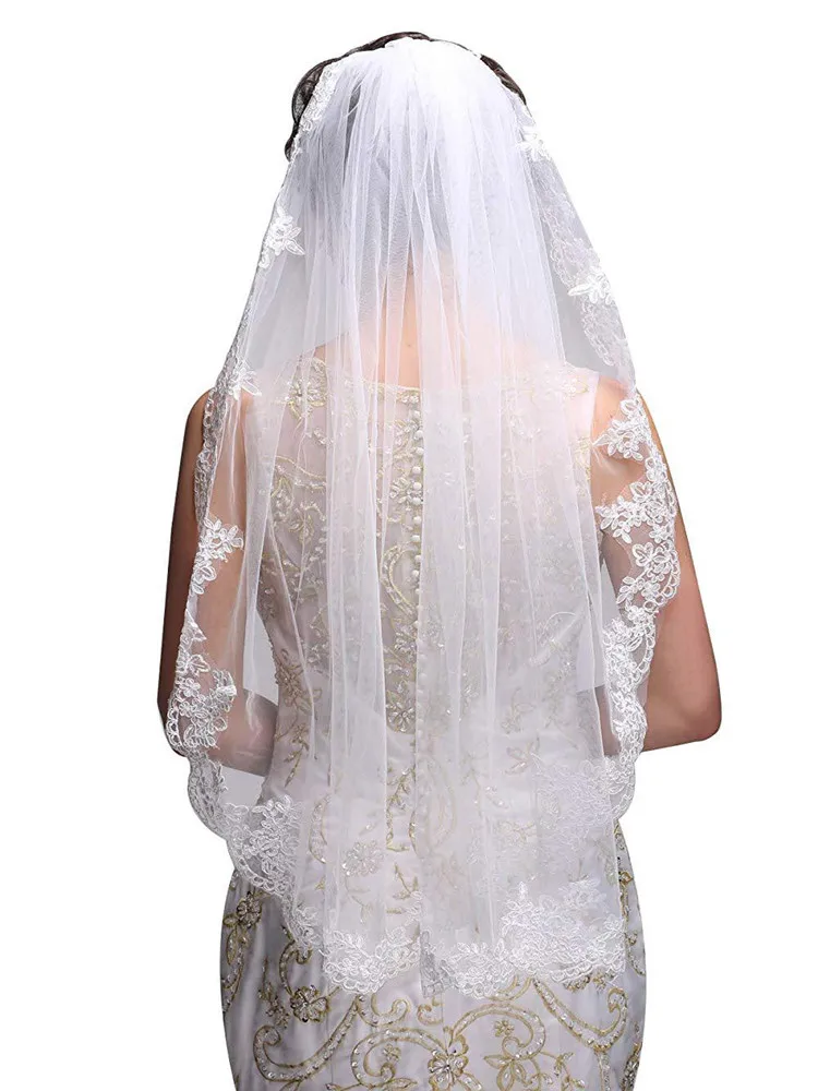 White Ivory Bridal Veils one layers With Comb Lace Edge Short Wedding Veil Wedding Accessories Veu de Noiva Bride Veu 2021 elegant two layers pearls bridal veil with comb women wedding veil ivory pencil edge short veils