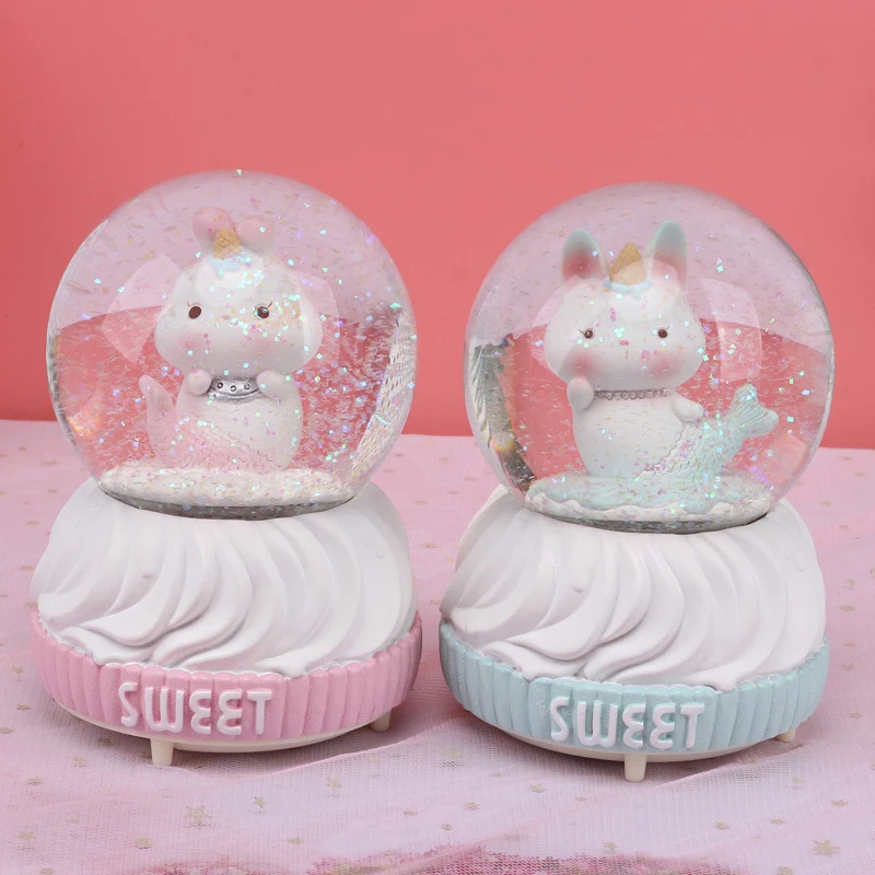 

Creative Cartoon Mermaid Snow Globe Crystal Ball Rotating Music Box Christmas Decoration For Home Home Decoration Accssories