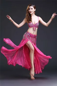 

2019 new belly dance stage performance bead embroidered bra costume suit 3pcs
