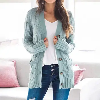 

Women Sweater 2020 New Autumn /Winter Fashion Women Cardigans Long Sleeve Button Sweater Women Casual Solid Long Women Cardigan