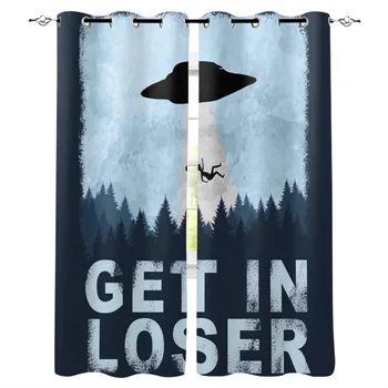 

Ufo Sky Forest People Window Curtains LivingRoom Kitchen Curtains Left and Right Biparting Open