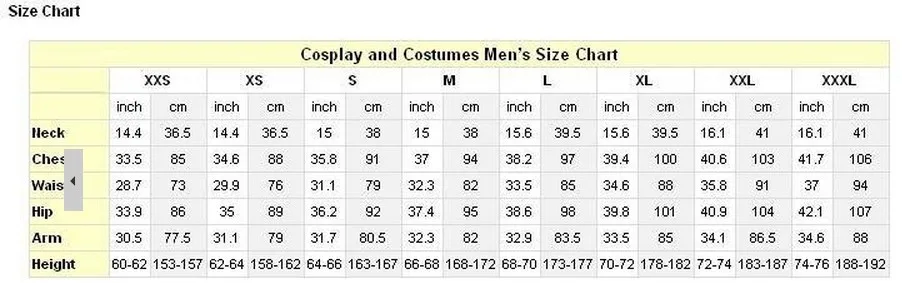 Cosplay men size