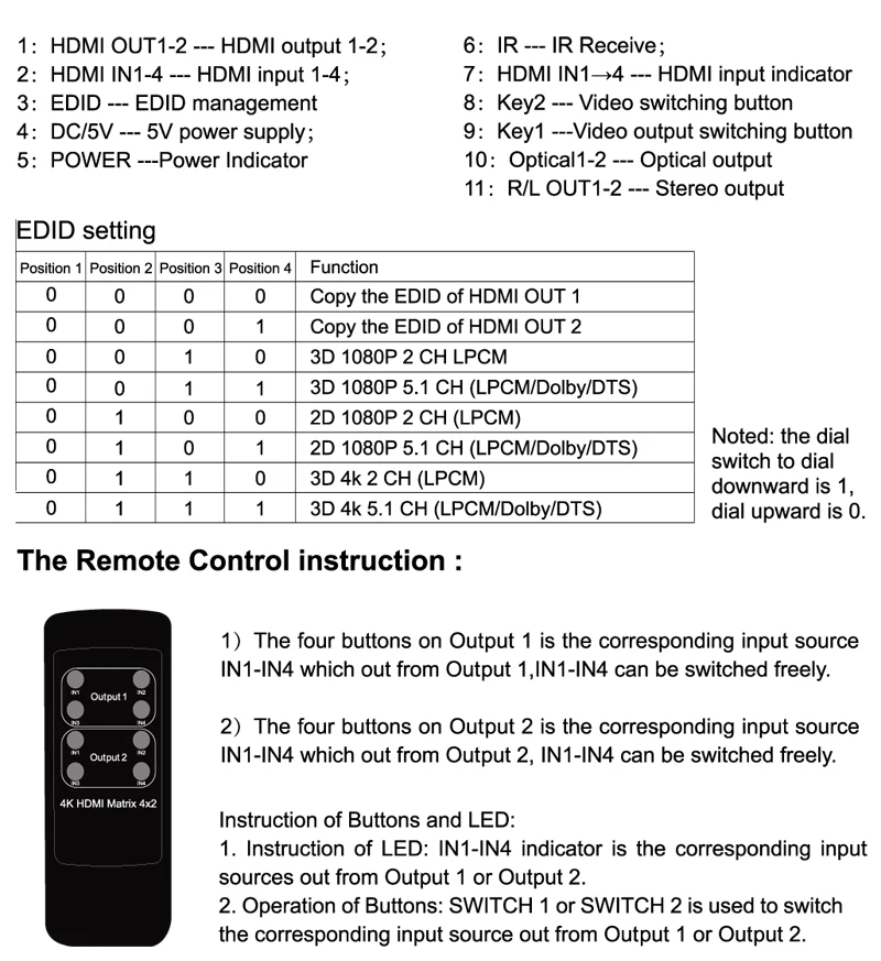 4K HDMI матрица 4x2 4k x 2k 3D HDCP коммутатор конвертер EDID аудио экстрактор SPDIF Toslink переключатель сплиттер ноутбук ПК ТВ STB в HD tv