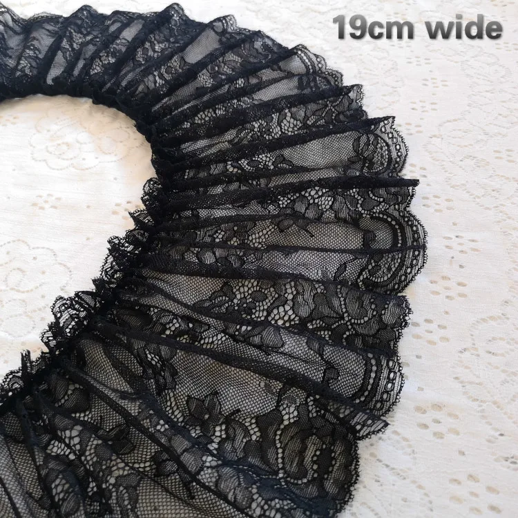 

19cm Wide Black Tulle Embroidered Elastic Pleated Lace Fabric DIY Widened Skirt Sofa Curtain Trampoline Clothing Accessories