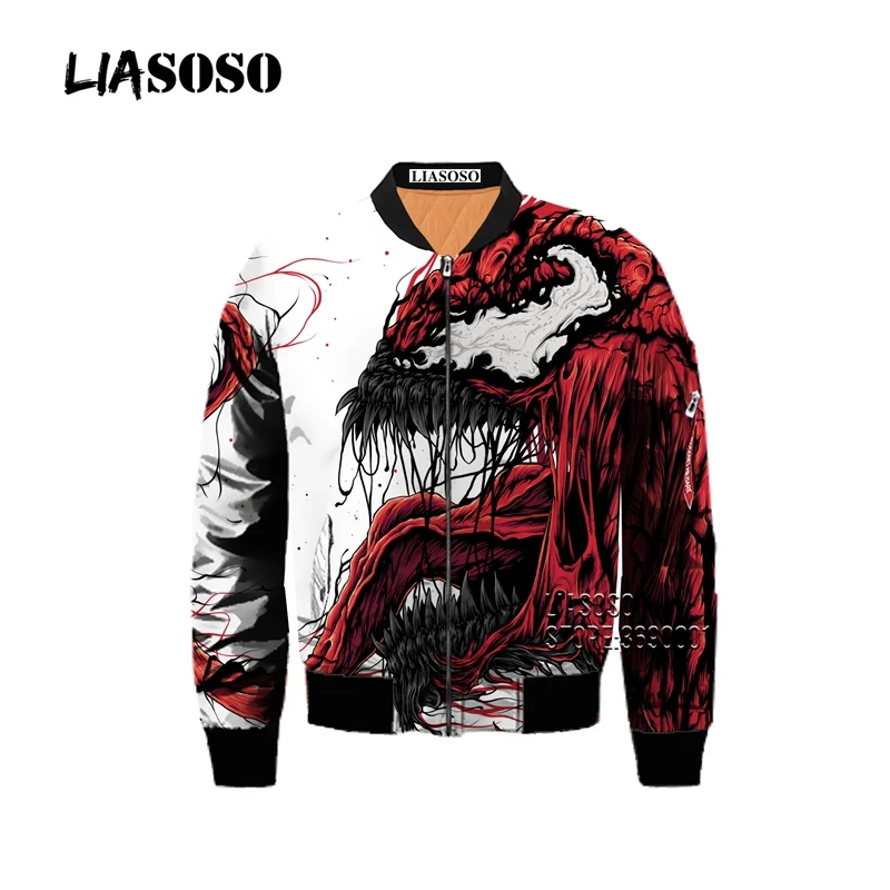 LIASOSO DC супергерой Venom Carnage 3D принт Мужская Зимняя Толстая куртка-бомбер летная куртка пальто панк ретро Молодежные Топы - Цвет: 1