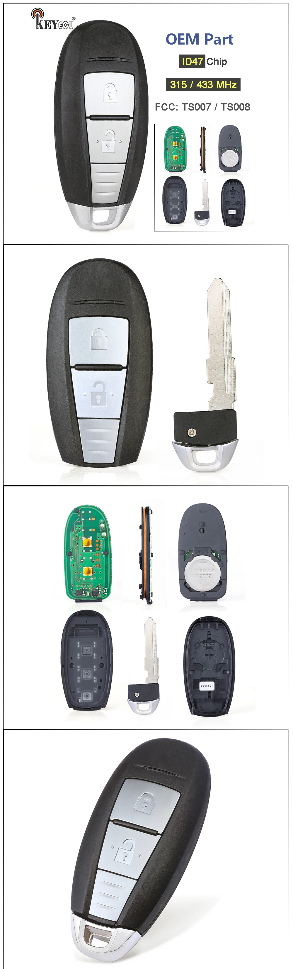 Keyforkess 315MHz / 433MHz PCF7953 / ID47 TS008 / TS007 2013 dj1464 portachiavi a distanza OEM per Suzuki Swift SX4 Vitara Vitara - H93d52fb501194149b4fa17109024f07a0