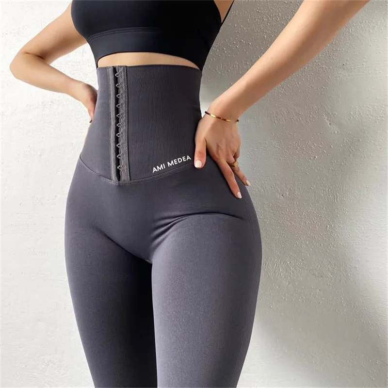 Seamless High Waist Compression Sports Pants Women Abdomen Adjustable Push Up Yoga Pants Stretchy Running Gym Fitness