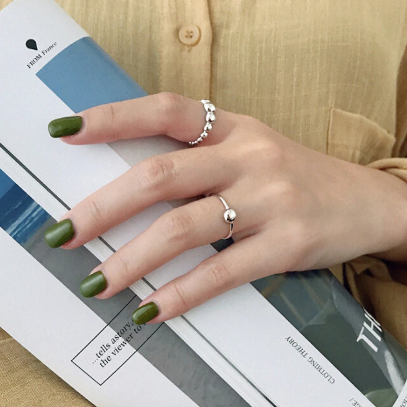 Настоящее серебро 925 пробы, кольца для женщин, обручальные кольца, кольца для девушек, регулируемые кольца на палец, Женская Геометрическая бусина anillos R5