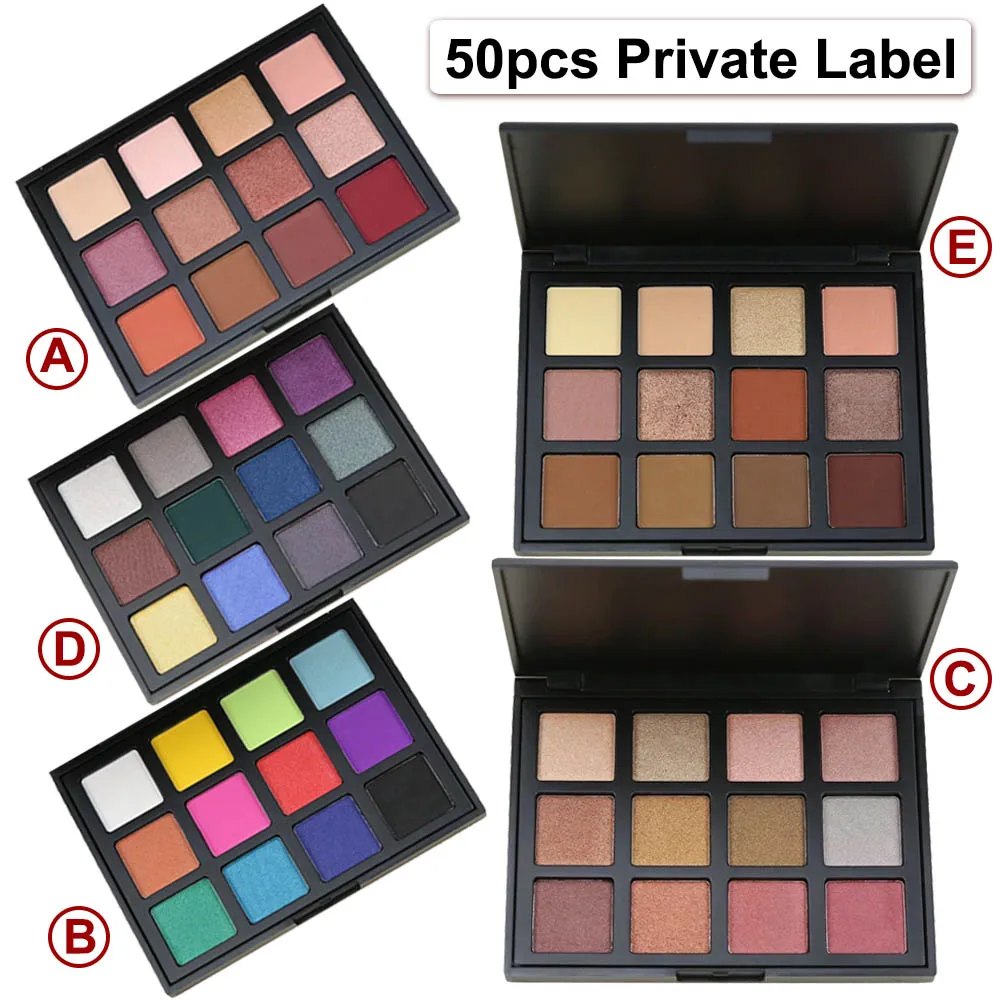 50pcs private Label 12 цветов, матовая/Мерцающая палитра теней для век, пигментированная, стойкая, блестящая пудра, косметика на заказ, этикетка/упаковка - Цвет: 50pcs private Label