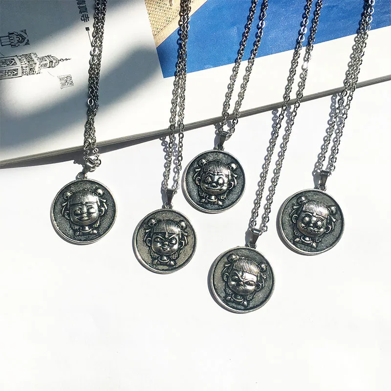 

Evil child of Ne Zha Come to the world movie around creative necklace retro jewelry original Titanium steel pendant Necklace