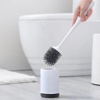 

1 Set Silicone Toilet Brush Soft Bristle Clean Tool Durable ThermoPlastic Rubber Wall-mounted Bathroom Toilet Brush Holder