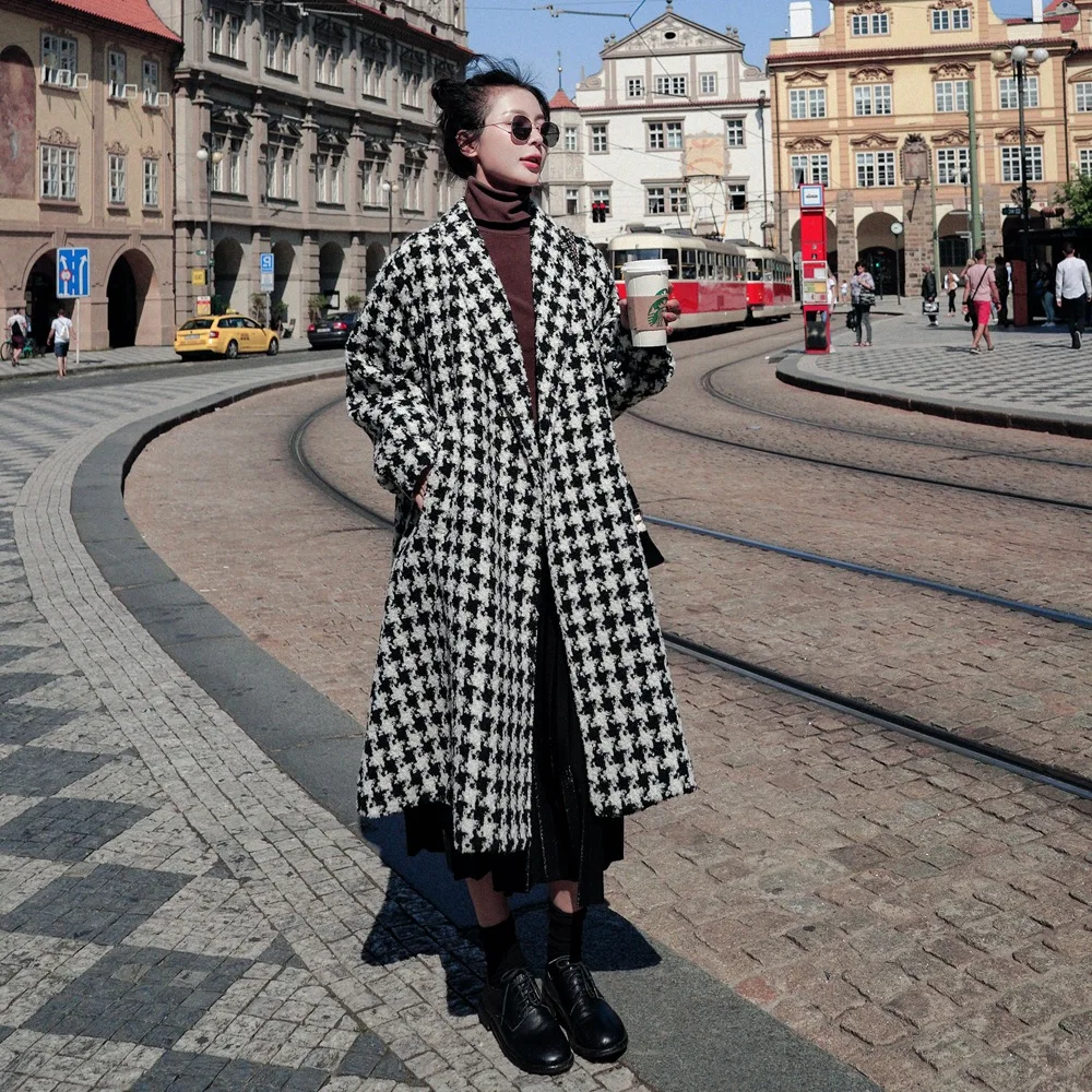 

Photo Shoot French Woolen Jacket 2019 Winter New Style Fashionable WOMEN'S Dress Retro Laziness Wind Thousands of Birds Woolen O