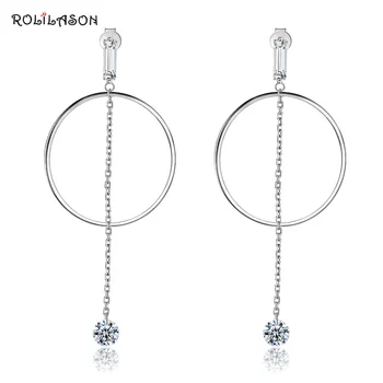 

925 Sterling Silver Clear Large Round Shape Drop Earrings For Girl Party Gift Pure Silver Jewelry 4.2G SE20