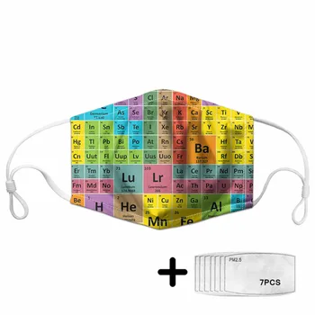 

Periodic Table Prints Dust Mask with 7pcs PM2.5 for Adult Kids Colorful Pattern Outdoor Sport Mouth Face Mask Reusable Mascara