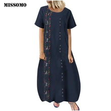 MISSOMO Vestidos женское летнее платье Botton с цветочным принтом Макси платье с коротким рукавом o-образным вырезом хлопок и длинное льняное платье 8