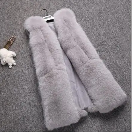 Fluffy Women Faux Fur Coats Women Winter Autumn Faux Fur Vest Big Long Fuax Fur Coat Women XXL Flurry Rabbit Gilet M895 - Color: Gray