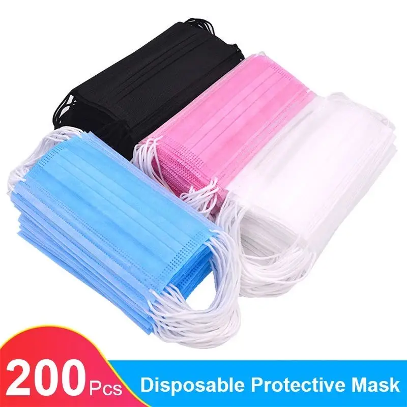Mascarilla quirúrgica desechable con elásticos, máscara facial no tejida de 3 capas, transpirable, color rosa, azul, negro y blanco