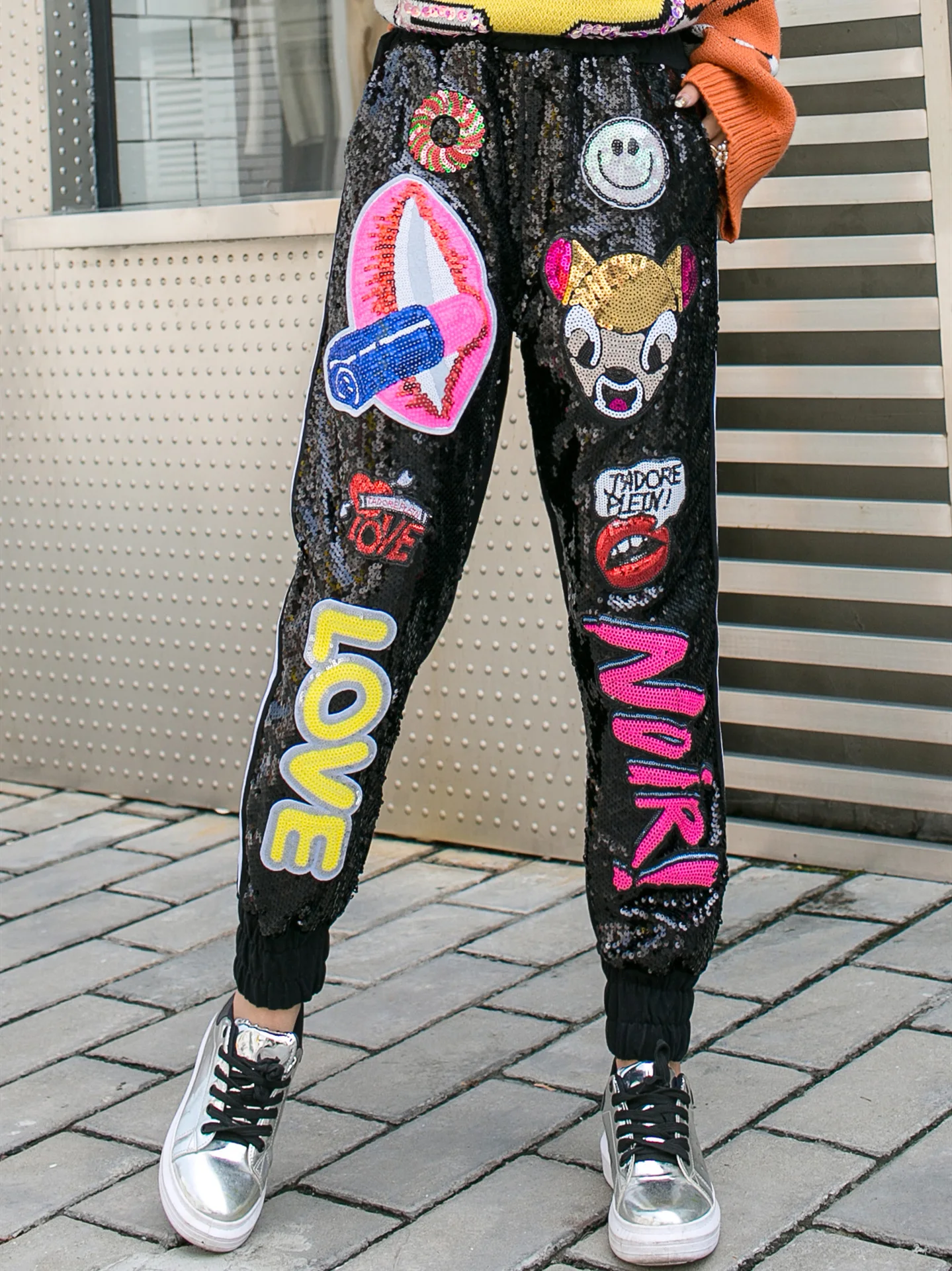 Новые женские штаны Harajuku Paillette уличная панк стиль мультфильм Мода