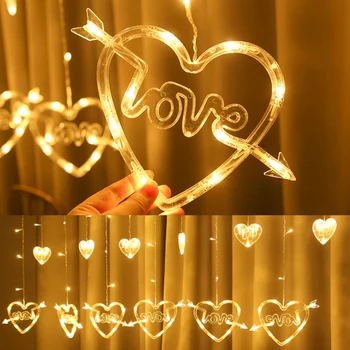 220V Eu Plug Hart-Liefde Gordijn Lights Led String Lights Ins Kerst Kerstverlichting Outdoor Voor Party Thuis wedding Party Decor