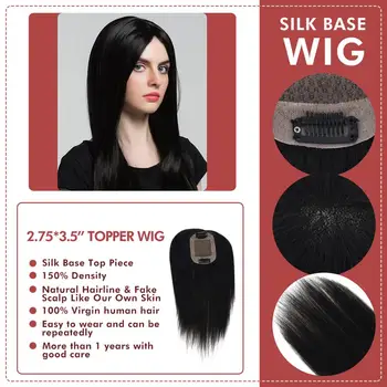 

Neitsi Silk Clip On Topper Wigs PU + Fine Mono Net Natural Black Remy Human Hair Pieces Toupee For Women Salon Virgin Quality