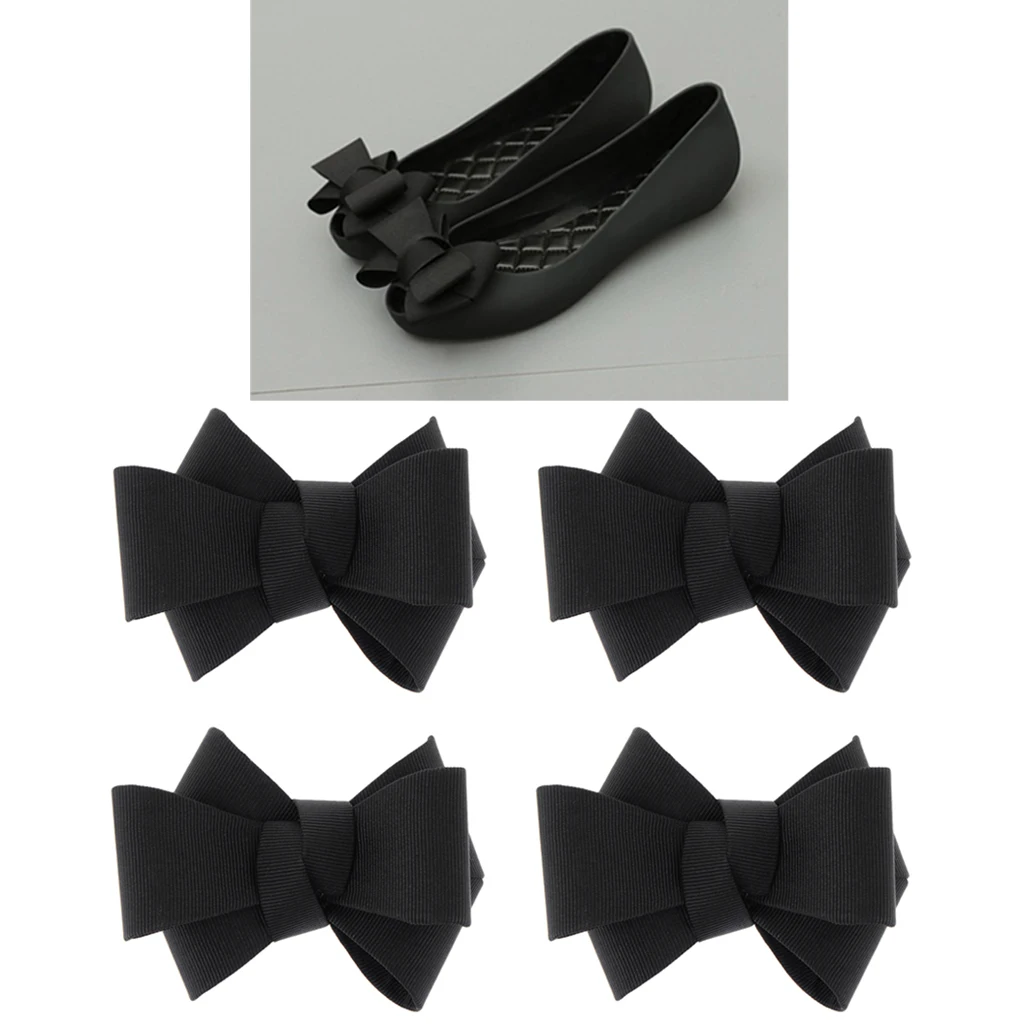 2 Pairs Fashion Black Ribbon Bow Bowknot High Heel Shoe Clips Charms Decors