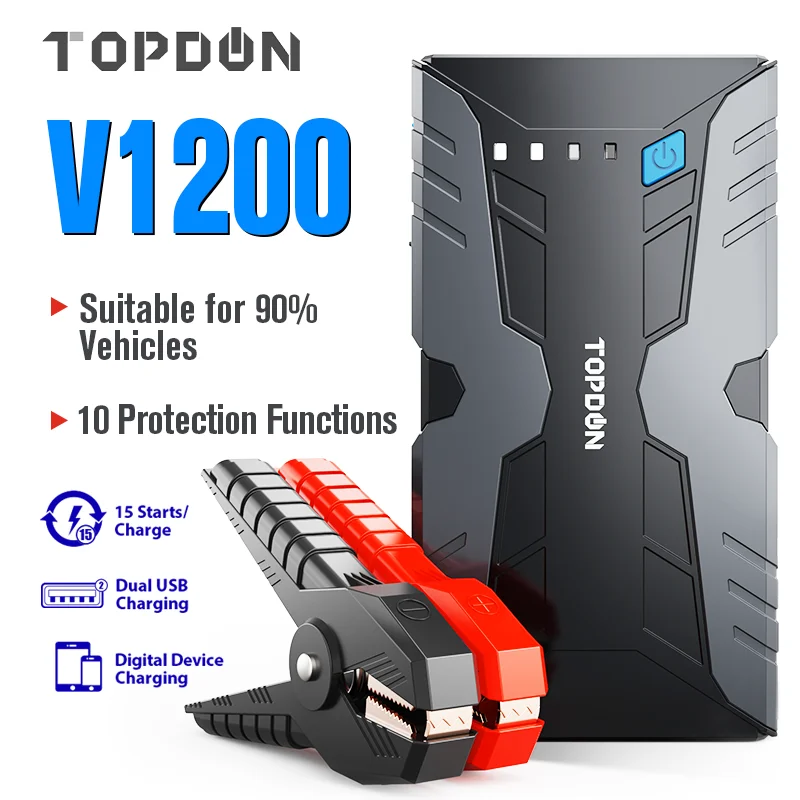 Пусковое устройство TOPDON V1200 12 В внешний аккумулятор 12800 А пиковое автомобильное