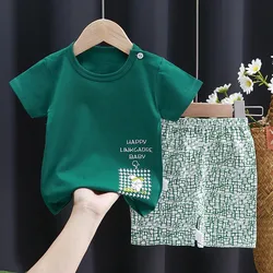 Kids Cool Boy Summer Clothes 2022 Thin Suit Baby Fashion Short Sleeve T Shirts Children Round Collars Set Cotton Children's Wear