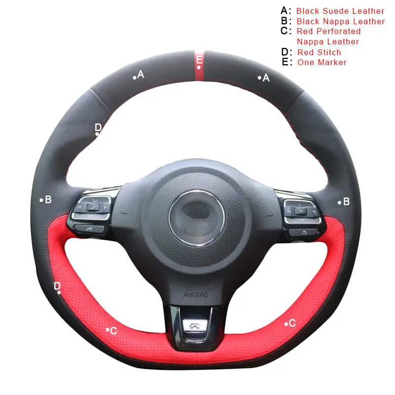 Suede and Nappa Автомобильная оплетка на руле для Volkswagen Golf 6 GTI MK6 VW Polo GT Scirocco R Passat CC R-Line 2010 DIY авточехлы - Название цвета: Suede and Nappa