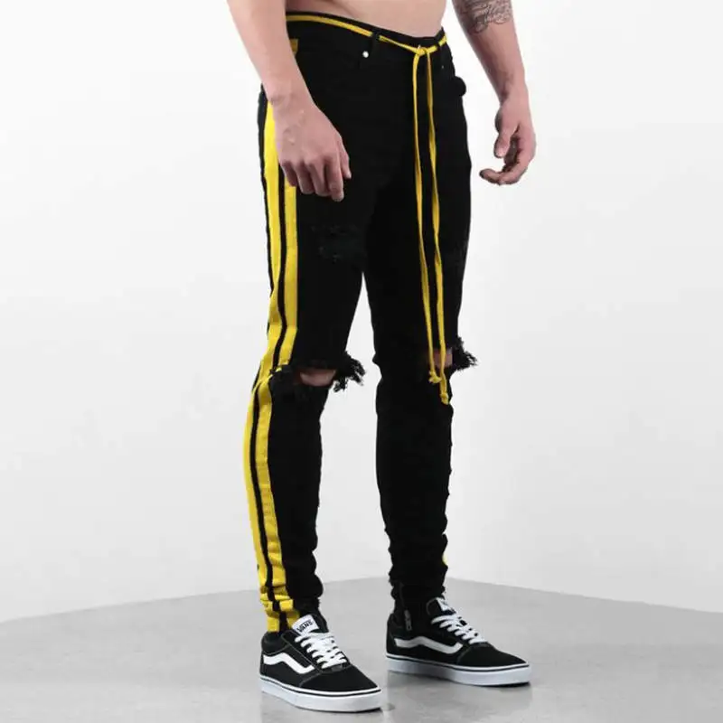 ripped jeans for mens slim fit pants classic jeans Hole-in elastic tight jeans skinny Straight Elasticity pants