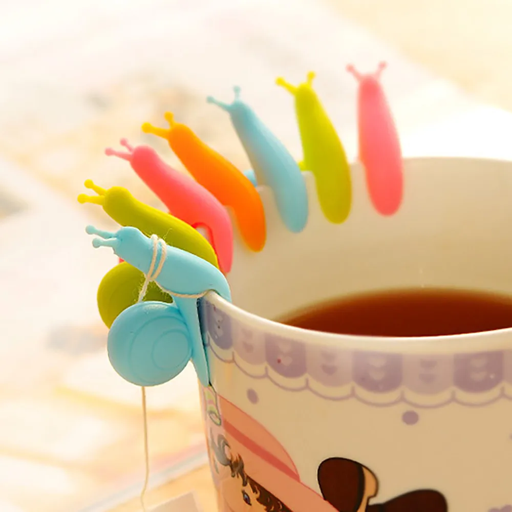 

10pcs Cute Snail Shape Silicone Tea Bag Holder Cup Mug Candy Colors Gift Set Tea Tools Set L*5