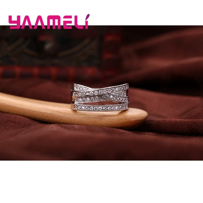 Fashion Women Men Rings 925 Sterling Silver Jewelry Crystal Inlay Overpass Cross Bague Bijoux Dropshipping 5-6-7-8-9-10-11-12-13 2