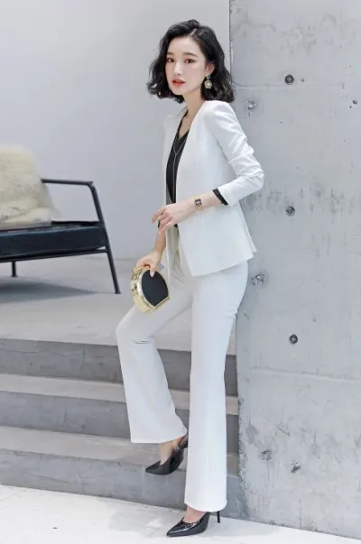 White coat and pants Профессиональные брюки костюмы для женщин мода формальный с длинным рукавом Тонкий Блейзер и брюки офис дамы темперамент интервью работа wea - Цвет: White coat and pants