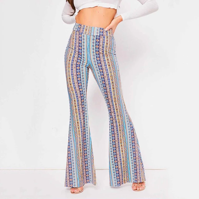 Boho Summer Women's Boho Stretchy Bell Bottom Trousers Ladies Slim Printed Flared  Pants High Waist Fashion Women Long Pants - Pants & Capris - AliExpress