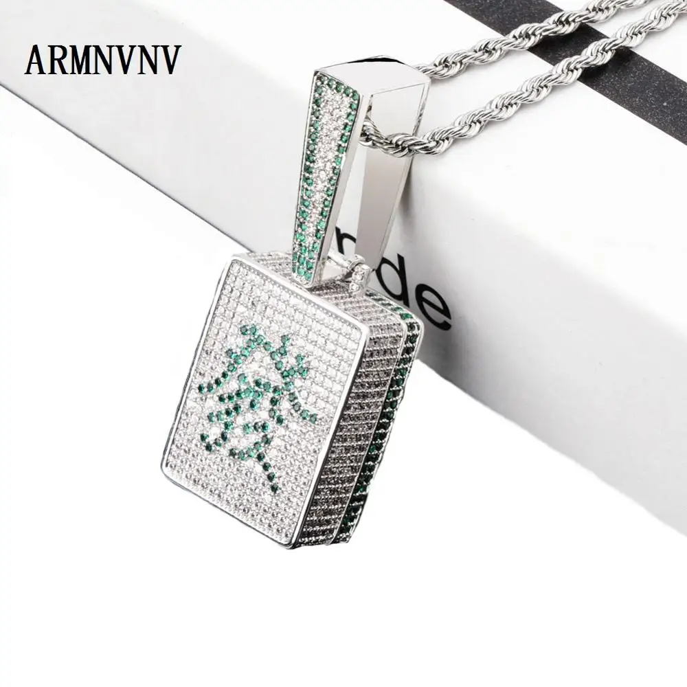 Iced Out кубический циркон Bling китайский фа Маджонг ожерелье и кулон для мужчин и женщин хип хоп ювелирные изделия ожерелья из кубического диоксида циркония для подарков