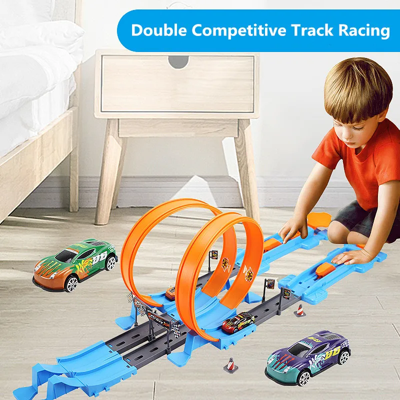 1:64 Railway Track Toy Metal Racing Sports Car Electric Circuit Car Musical Catapult Train DIY Traffic Toy Interactive Boy Gifts