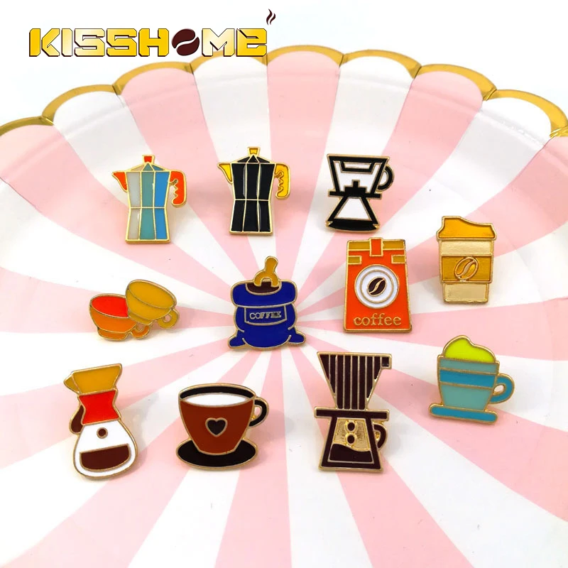 

11pcs/lot Barista Brooch Retro Coffee Machine Coffee Maker Cup Commemorative Badge Birthday Gift Metal Drip Broochs Accessories