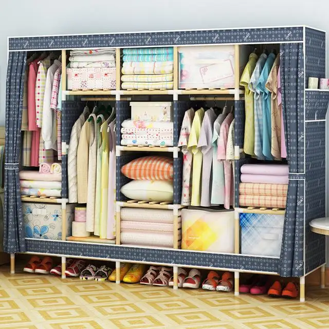 Простой современный экономичный шкаф для одежды в сборе, Тканевый шкаф из ткани Оксфорд, деревянный шкаф для хранения шифоньер - Цвет: Width 210cm high 170