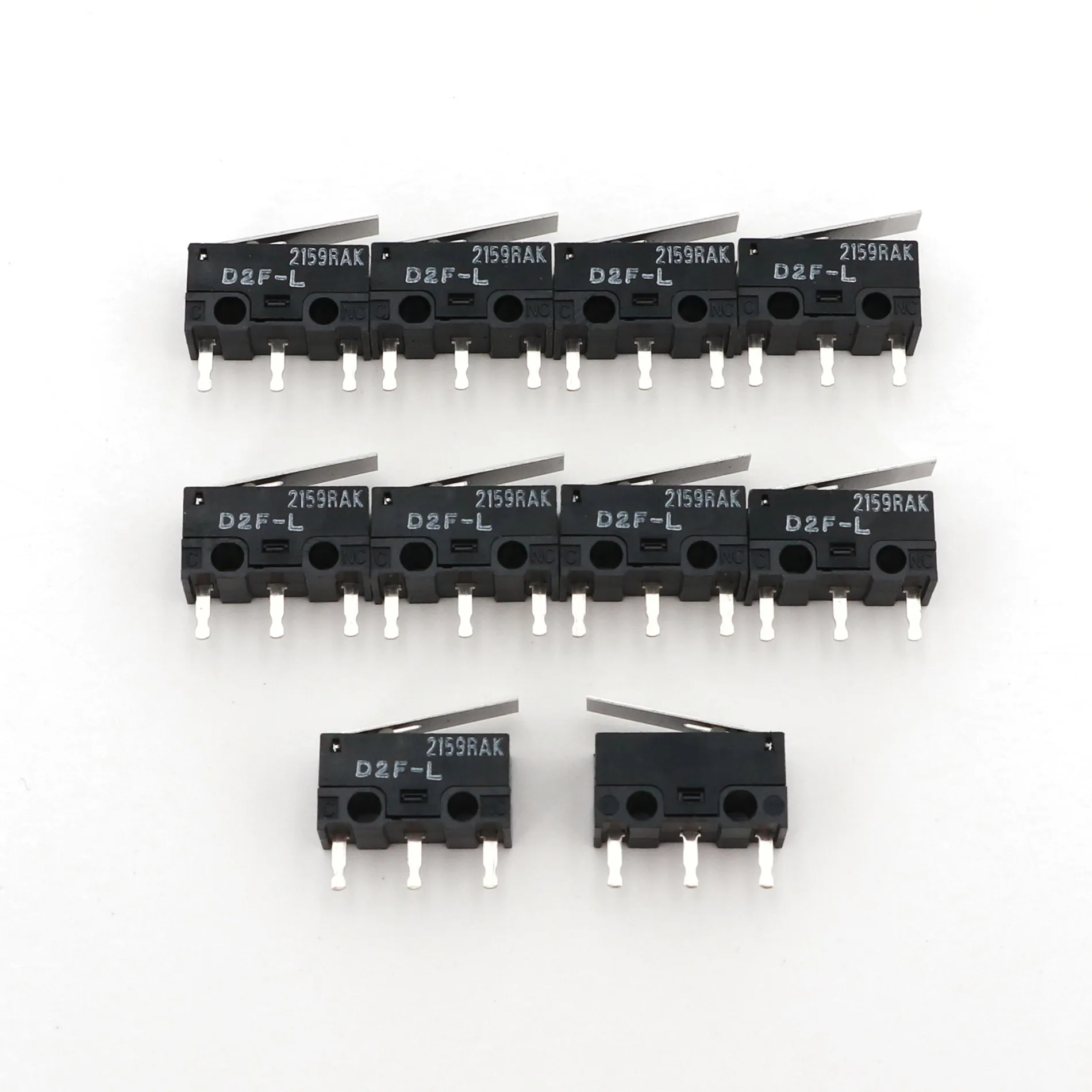 10Pcs Original D2F-L 3-Pin SPDT PCB Mount Hinge lever Subminiature Basic  Micro Switch