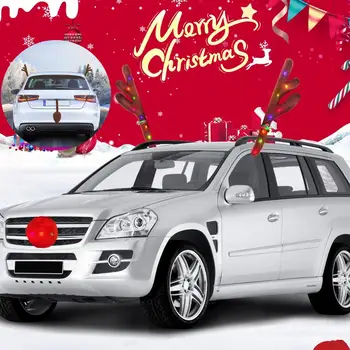 

Reindeer Christmas Antlers Car Kit-with LED Lights Including Christmas Car Jingle Bell Antlers, Nose Universal Kits