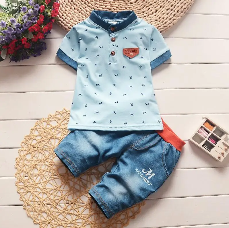BibiCola/летние комплекты одежды для маленьких мальчиков комплекты одежды для мальчиков Топ с принтом+ шорты, штаны Одежда для младенцев детский спортивный костюм для мальчиков - Цвет: Chocolate