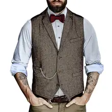 Gilet simple à 3 boutons pour hommes, à chevrons, en Tweed, col sur mesure, gilet décontracté, Style victorien, dernière mode 