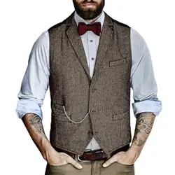 Men's Vests Single Row 3 Button Herringbone Vest Tweed Tailored Collar Suit Vest Casual Vest Victorian Style Fashion Latest