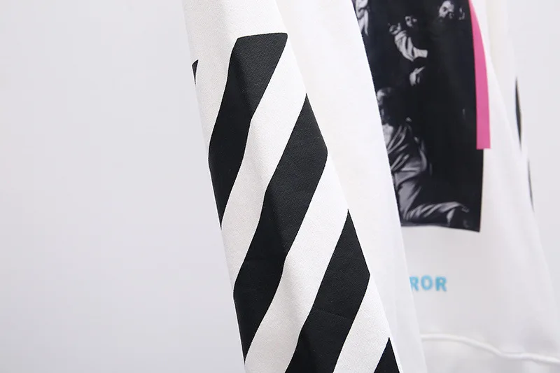 19SS OFF-WHITE OW религиозная теплопередача квадратная фиолетовая ленточная Печать Круглый вырез пуловер Толстовка Джемпер