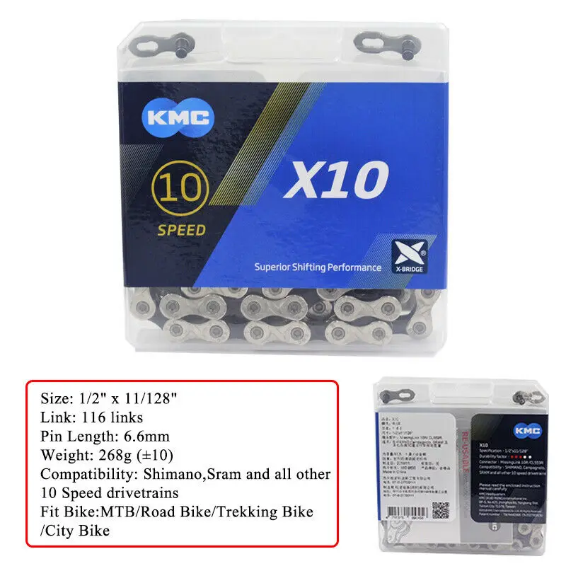 КМК MTB велосипедная цепь X11 X10 X9 X8 инструмент для демонтажа цепи велосипеда(116/118 ссылки велосипед кассета с цепью Велоспорт подходит для Shimano SRAM 8/9/10/11s переключатель - Цвет: X10
