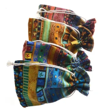 

10pcs/lot Drawstring Bag Packaging String Sack Beach Travel Storage Package Teenagers Gift Vintage Printing Ethnic Unisex Woman