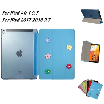 

QUWIND 5 Flowers Ultra Slim Three Fold PU Leather Hard Back Smart Stand Case Cover for iPad Air 1 9.7 2017 2018 9.7 inch