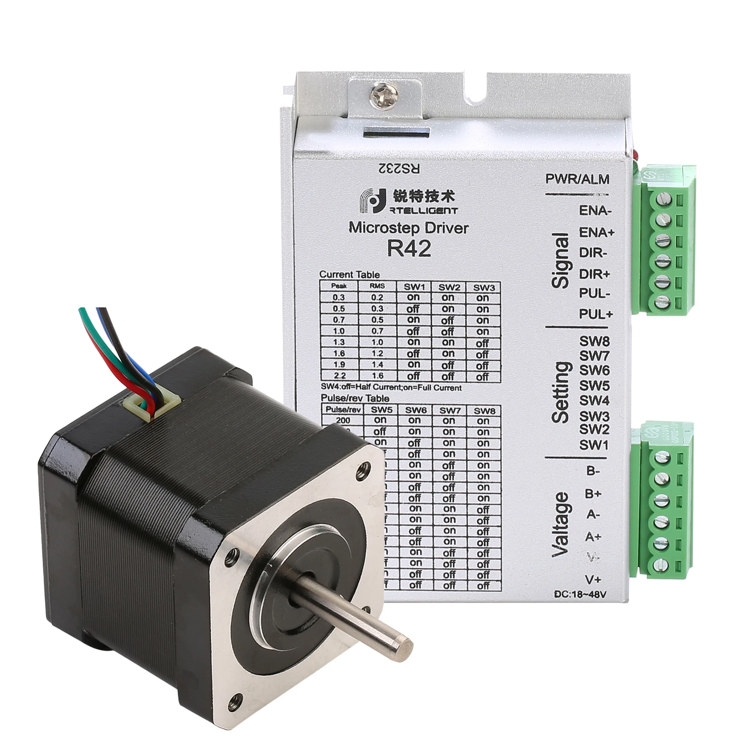 

Rtelligent 42mm stepper motor and driver 1.5A 0.71 N.M 2 phase hybrid nema 17 step motor kit