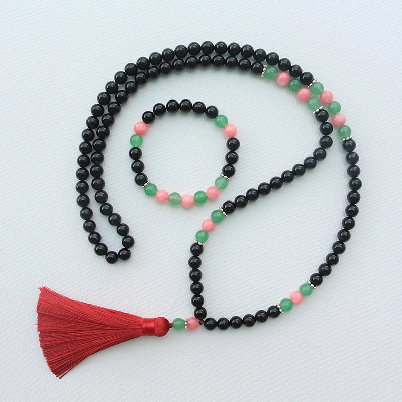 

8mm Stone Beads,Black Onyx,Healing,Simple Life,HandMade JapaMala Sets,Spiritual Jewelry,Meditation,Inspirational,108 Mala Beads