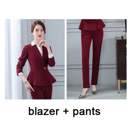 red pants set Женская офисная одежда, длинный рукав, Блейзер, брюки, набор, модная юбка, набор, деловая одежда - Color: red pants set