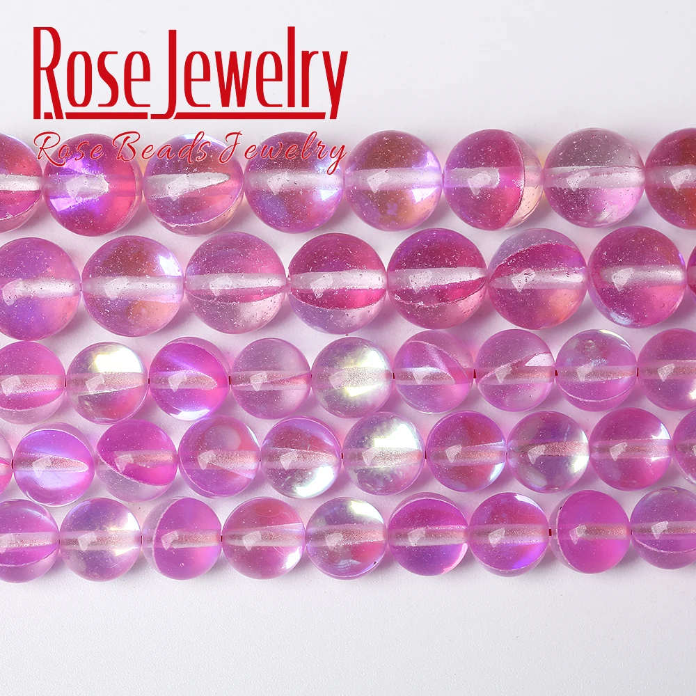 

Wholesale A+ Pink Austria Crystal Beads Synthesis Moonstone Beads For Jewerly Making Bracelet Necklace 6 8 10 12mm Perles